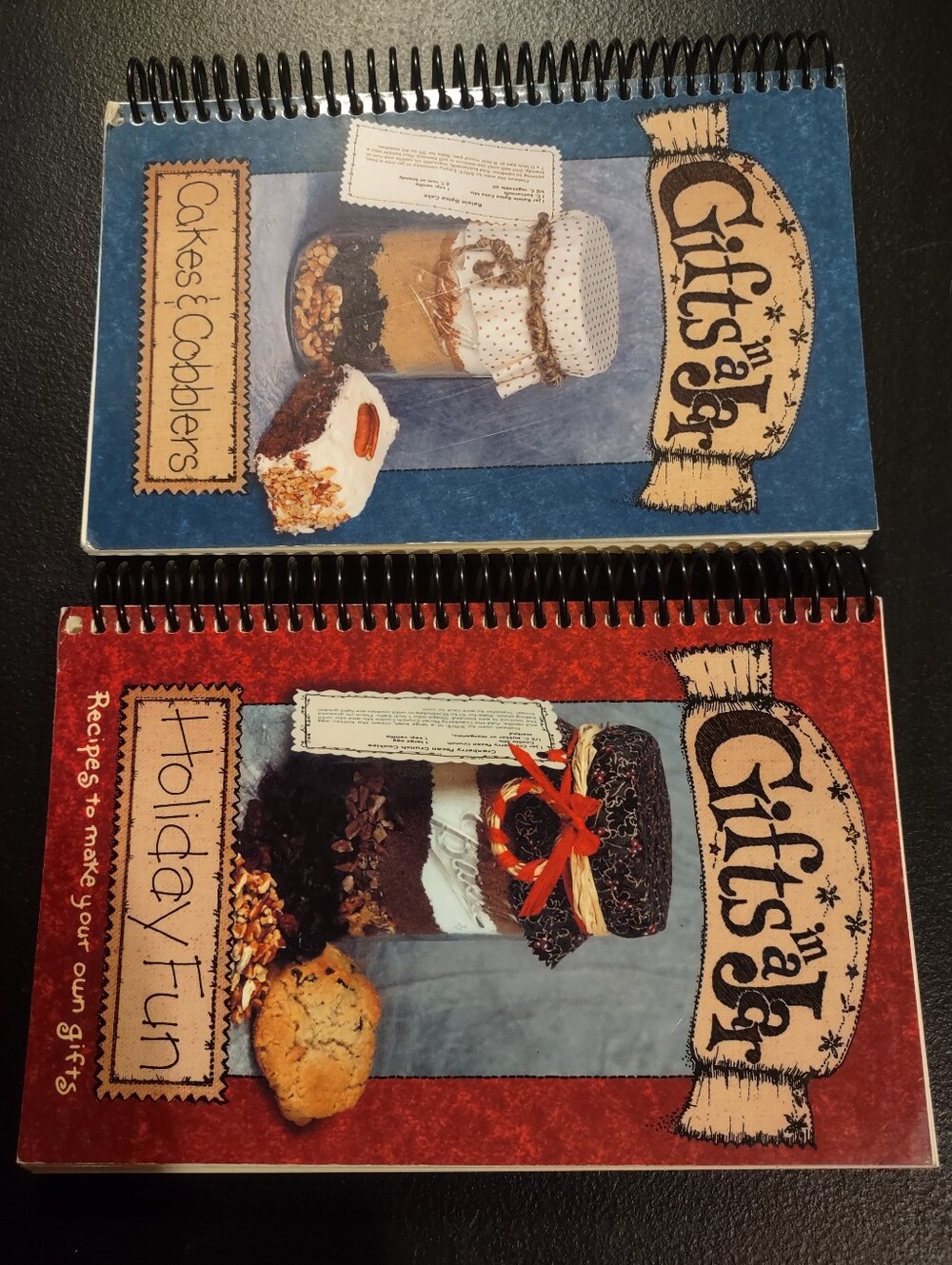 Gifts 'n a Jar Recipe Spiral Cookbooks- Blue & Red Covers